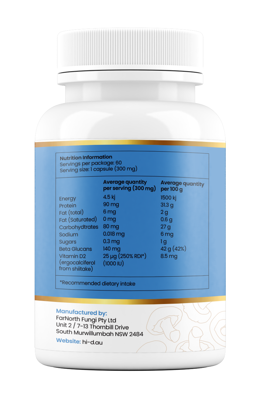 Natural Vitamin D 1000IU + Beta-Glucan (100% Shiitake)