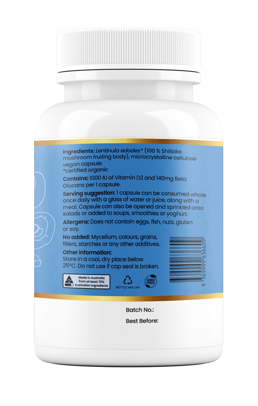 Natural Vitamin D 1000IU + Beta-Glucan (100% Shiitake)