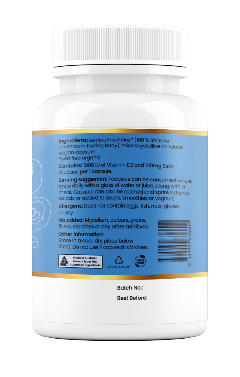 Natural Vitamin D 1000IU + Beta-Glucan (100% Shiitake)